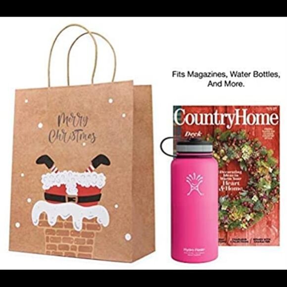 12Pcs Santa Claus Christmas Kraft Paper Gift Wrap Bags, Chimney Xmas Tree, 10 In - Picture 5 of 7